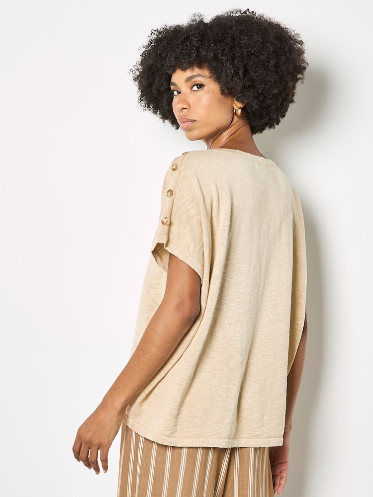 Apricot Natural Button Detail Knitted T-Shirt - Image 3 of 3 Apricot Natural Button Detail Knitted T-Shirt - Image 3 of 3