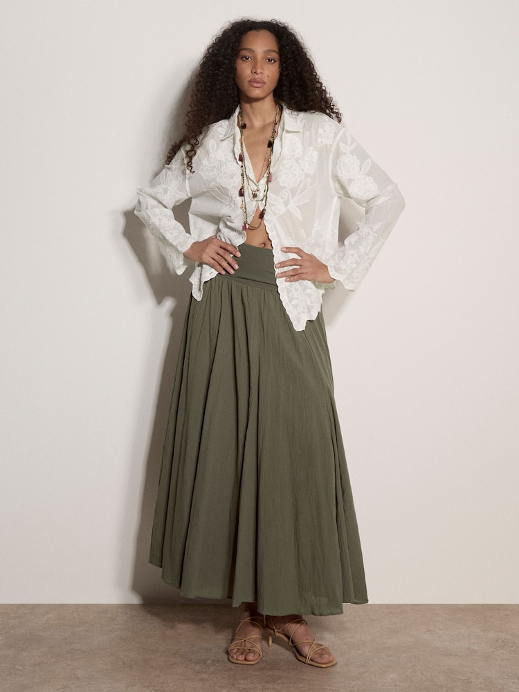 Apricot Green Jersey Waistband Cotton Midaxi Skirt - Image 1 of 5