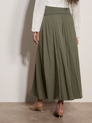 Apricot Green Jersey Waistband Cotton Midaxi Skirt - Image 2 of 5