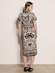 Apricot Natural Floral Pineapple Border Print Shirt Midi Dress - Image 3 of 4