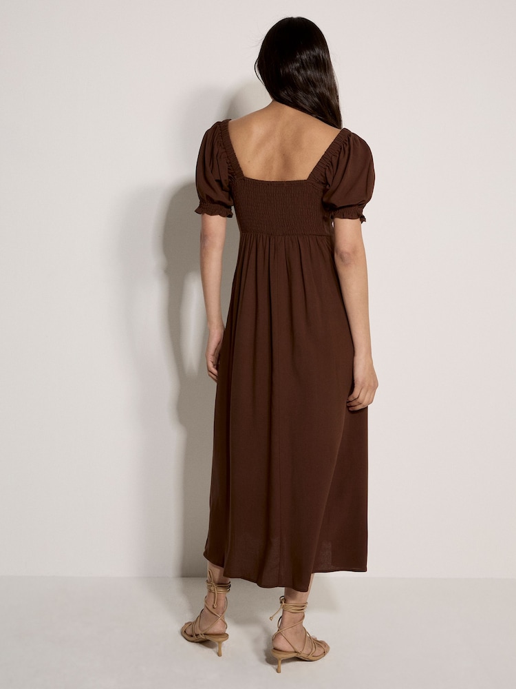 Apricot Brown Tie Detail Milkmaid Midaxi Dress - Image 2 of 3