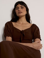 Apricot Brown Tie Detail Milkmaid Midaxi Dress - Image 3 of 3