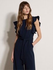Apricot Blue Ruffle Sleeve Pleat Detail Jumpsuit - Image 1 of 3