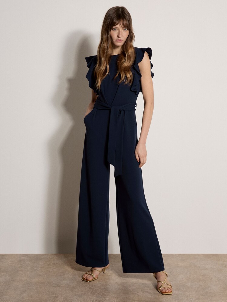 Apricot Blue Ruffle Sleeve Pleat Detail Jumpsuit - Image 2 of 3