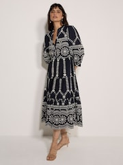 أزرق - Apricot Floral Broderie Anglaise Midi Dress - Image 1 of 3