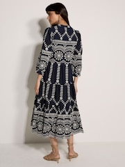 أزرق - Apricot Floral Broderie Anglaise Midi Dress - Image 3 of 3