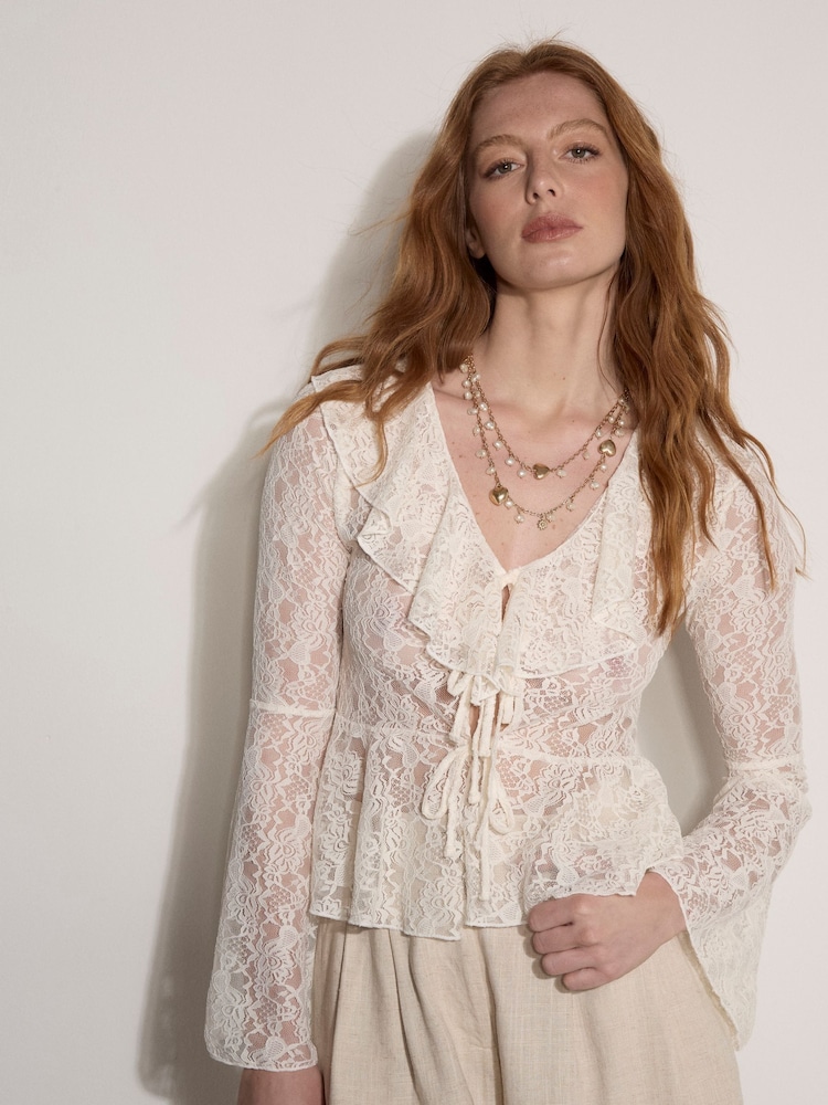 Apricot Cream Lace Ruffle Cardigan - Image 1 of 4