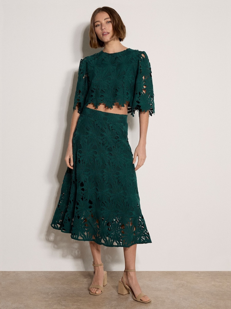 Apricot Green Guipure Lace Daisy Crop Top - Image 1 of 3