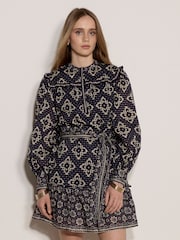 Apricot Blue Tile Print Shift Mini Dress - Image 1 of 5