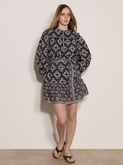 Apricot Blue Tile Print Shift Mini Dress - Image 2 of 5