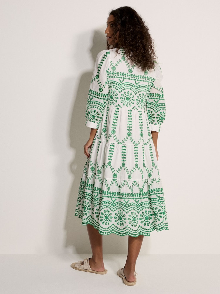 أخضر - Apricot Floral Broderie Anglaise Midi Dress - Image 2 of 3 أخضر - Apricot Floral Broderie Anglaise Midi Dress - Image 2 of 3