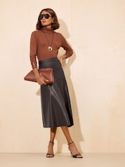 Friends Like These Asymmetric Faux Leather A-Line Midi Skirt - Bild 4 von 5