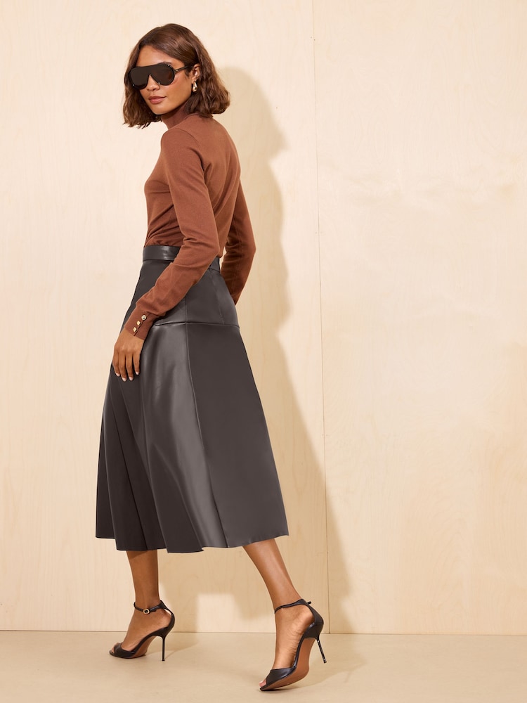 Friends Like These Asymmetric Faux Leather A-Line Midi Skirt - Bild 5 von 5
