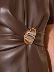 Friends Like These Chocolate Brown Faux Leather PU Manipulated Midi Dress - Image 4 of 5
