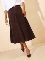 Friends Like These Chocolate Brown Full Hem Midi Faux Suede Skirt - Image 2 of 5