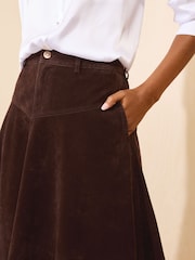 Friends Like These Chocolate Brown Full Hem Midi Faux Suede Skirt - Image 4 of 5