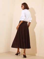 Friends Like These Chocolate Brown Full Hem Midi Faux Suede Skirt - Image 5 of 5
