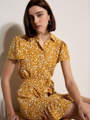 Apricot Yellow Scattered Squares Shirt Mini Dress - Image 1 of 3