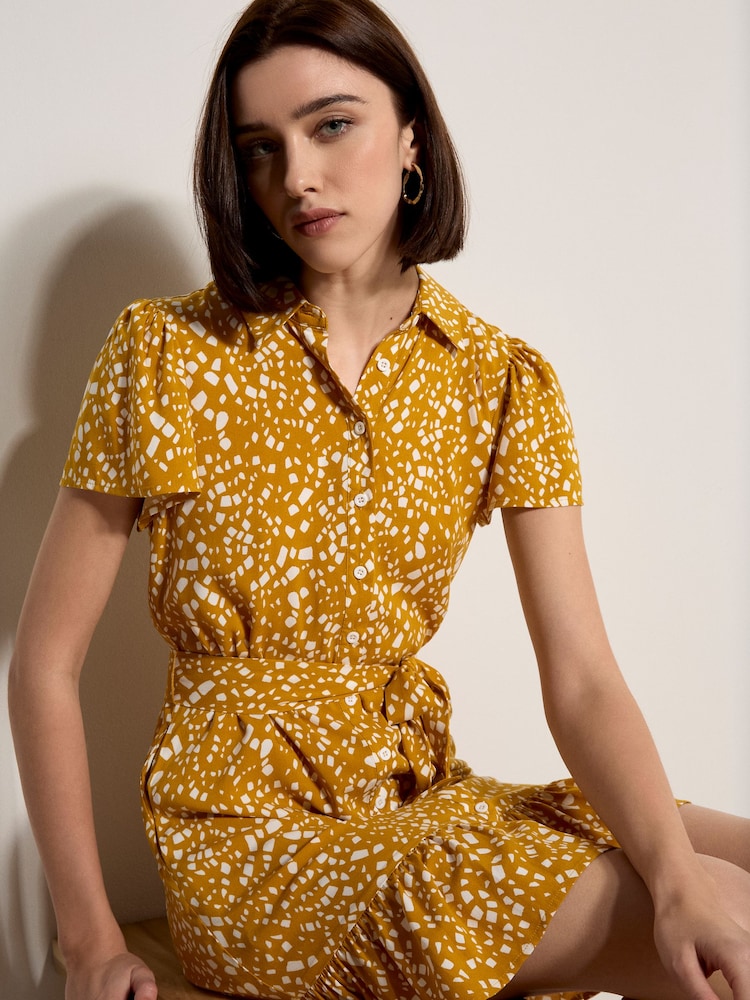 Apricot Yellow Scattered Squares Shirt Mini Dress - Image 1 of 3 Apricot Yellow Scattered Squares Shirt Mini Dress - Image 1 of 3