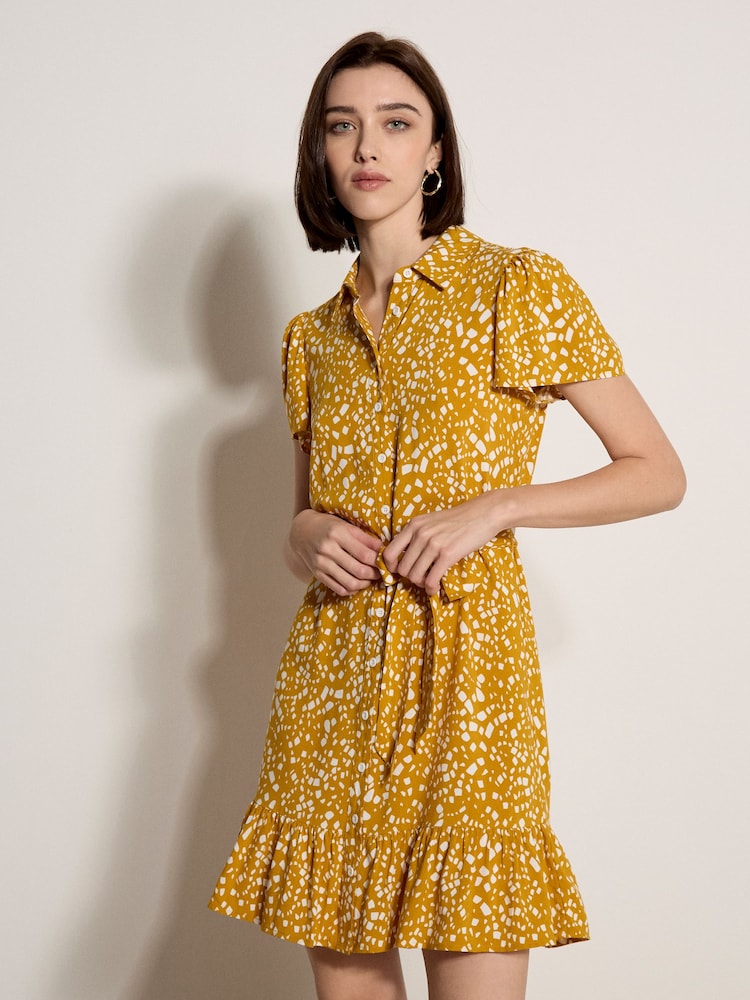 Apricot Yellow Scattered Squares Shirt Mini Dress - Image 2 of 3 Apricot Yellow Scattered Squares Shirt Mini Dress - Image 2 of 3