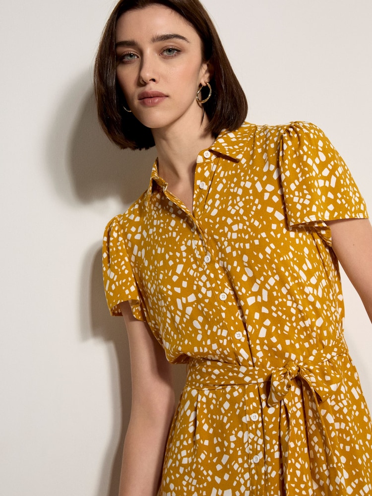 Apricot Yellow Scattered Squares Shirt Mini Dress - Image 3 of 3 Apricot Yellow Scattered Squares Shirt Mini Dress - Image 3 of 3