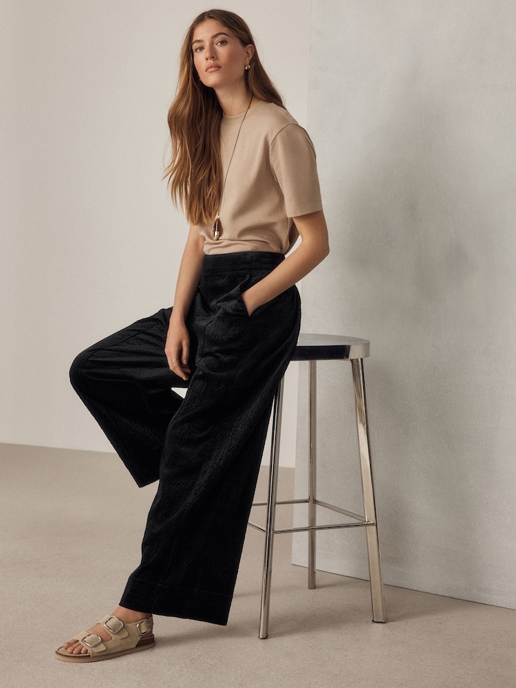 Black Cord Wide Leg Trousers - Image 1 of 7