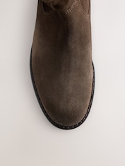 Khaki Green Standard fit Forever Comfort® Suede Slouch Pull On Midi Leather Boots - Image 3 of 5