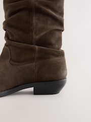 Khaki Green Standard fit Forever Comfort® Suede Slouch Pull On Midi Leather Boots - Image 4 of 5