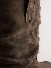 Khaki Green Standard fit Forever Comfort® Suede Slouch Pull On Midi Leather Boots - Image 5 of 5