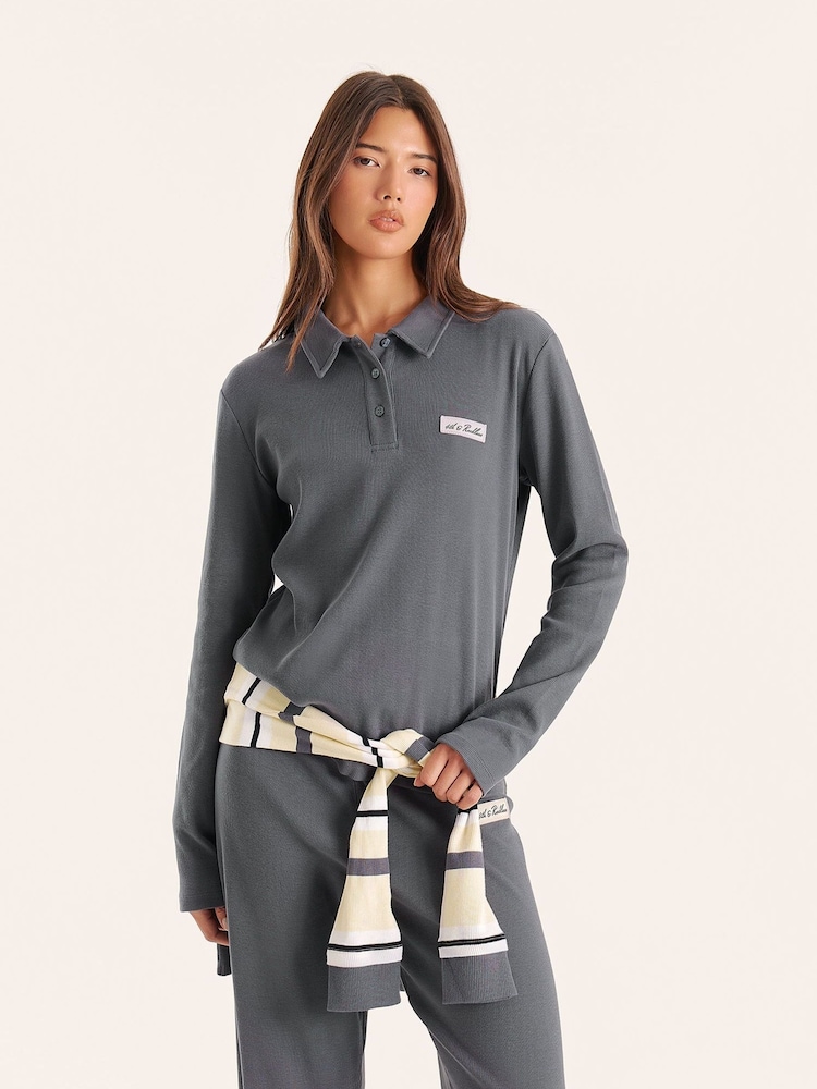 4th & Reckless Grey Liliana Lounge Rib Polo Top - Image 1 of 5