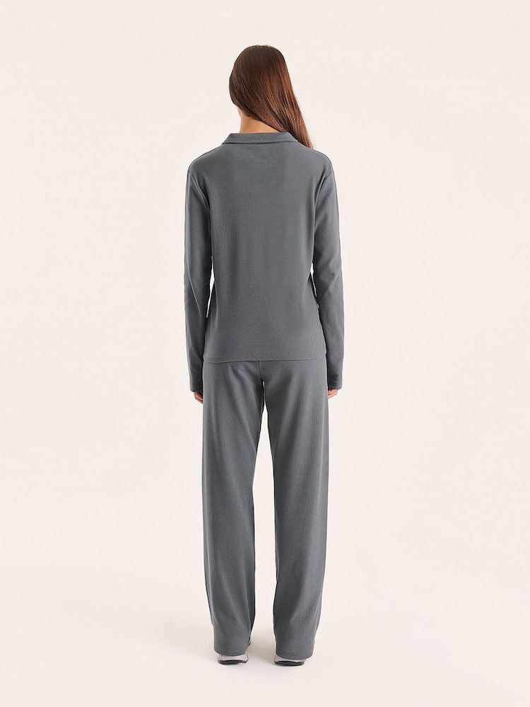 4th & Reckless Grey Liliana Lounge Rib Polo Top - Image 2 of 5