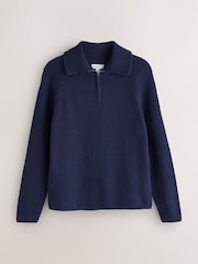 Navy N. Premium Ribbed Fold-Over Zip Neck Jumper With Wool - Image 1 of 3