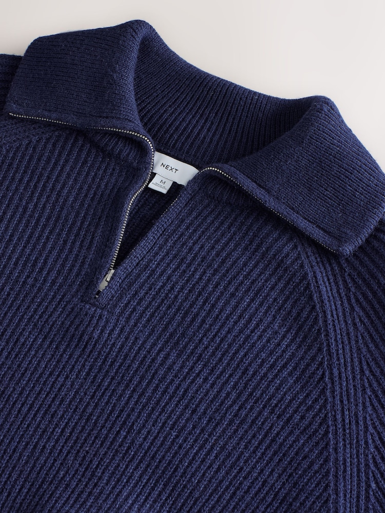 Navy N. Premium Ribbed Fold-Over Zip Neck Jumper With Wool - Image 2 of 3