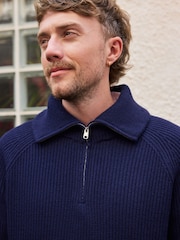 Dəniz - N. Premium Ribbed Fold-Over Zip Neck Jumper With Wool - 7şəkildən 4 şəkil