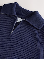Dəniz - N. Premium Ribbed Fold-Over Zip Neck Jumper With Wool - 7şəkildən 6 şəkil