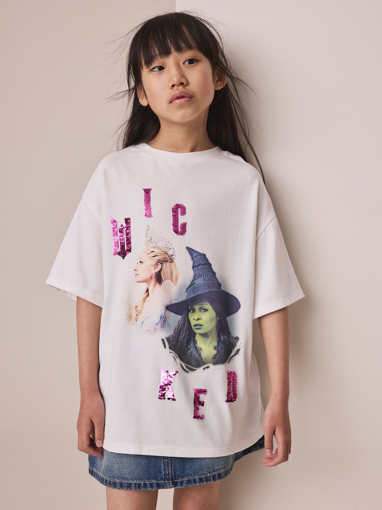 White Wicked Sequin Oversized T-Shirt (3-16yrs) - Image 1 of 4 White Wicked Sequin Oversized T-Shirt (3-16yrs) - Image 1 of 4