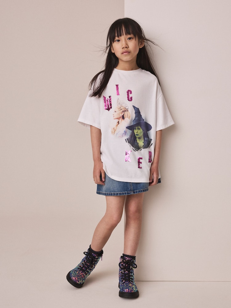 White Wicked Sequin Oversized T-Shirt (3-16yrs) - Image 2 of 4 White Wicked Sequin Oversized T-Shirt (3-16yrs) - Image 2 of 4