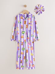 Purple Striped Satin Button Through Pyjamas (3-16yrs) - Image 1 of 4
