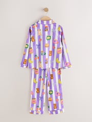 Purple Striped Satin Button Through Pyjamas (3-16yrs) - Image 2 of 4