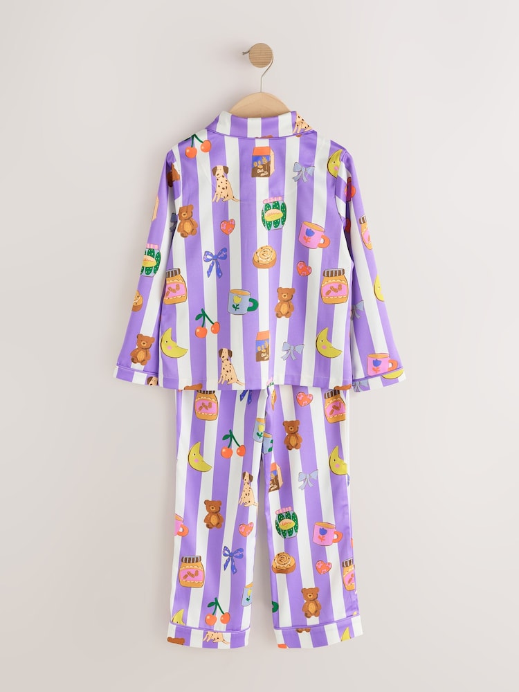Purple Striped Satin Button Through Pyjamas (3-16yrs) - Image 2 of 4 Purple Striped Satin Button Through Pyjamas (3-16yrs) - Image 2 of 4