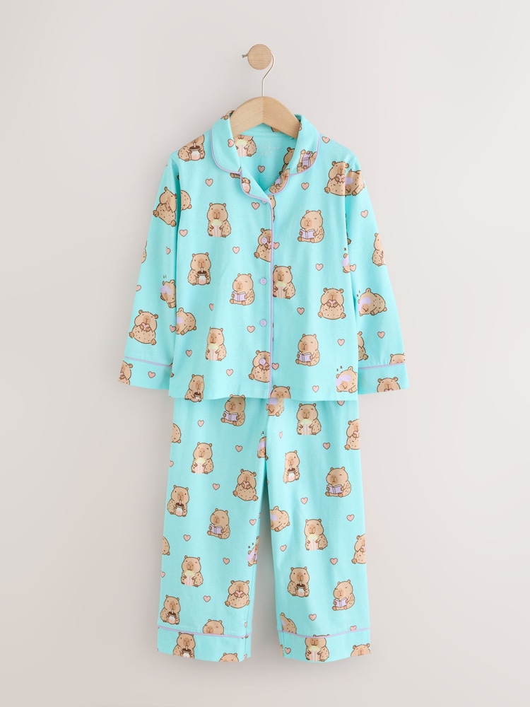 Teal Blue Capybara Jersey Button Through Pyjamas (3-16yrs) - Image 1 of 4