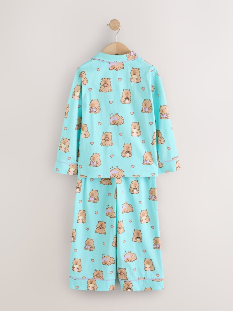 Teal Blue Capybara Jersey Button Through Pyjamas (3-16yrs) - Image 2 of 4