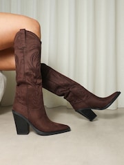 Simmi London Brown Sammy Embroidered Western Boots - Image 1 of 4