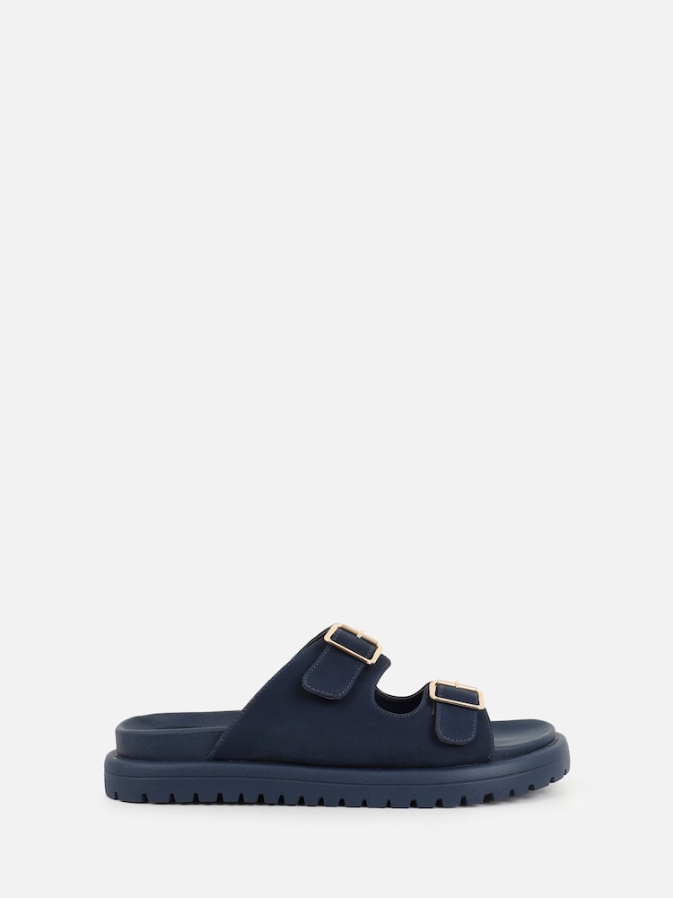 Simmi London Blue Jesselyn Buckle Strap Chunky Footbed Slides - Image 2 of 4 Simmi London Blue Jesselyn Buckle Strap Chunky Footbed Slides - Image 2 of 4