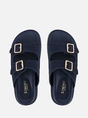 Simmi London Blue Jesselyn Buckle Strap Chunky Footbed Slides - Image 3 of 4
