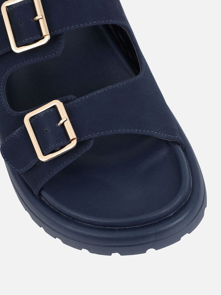 Simmi London Blue Jesselyn Buckle Strap Chunky Footbed Slides - Image 4 of 4 Simmi London Blue Jesselyn Buckle Strap Chunky Footbed Slides - Image 4 of 4