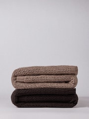 The Set 2 Pack Chocolate Brown/Taupe Ribbed Waffle Knitted Throws - Image 1 of 5