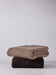 The Set 2 Pack Chocolate Brown/Taupe Ribbed Waffle Knitted Throws - Image 3 of 5