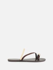 Simmi London Brown Carla Gold Detail Toe Thong Flat Sandals - Image 2 of 4