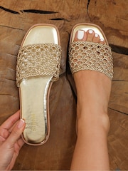 Simmi London Gold Luna Woven Flat Sandals - Image 1 of 4